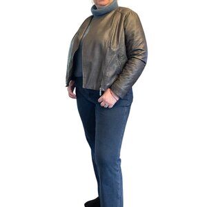 Bernardo Women's Gray Faux Leather Moto Jacket Zipper Pockets Size 1X Fits XL 14